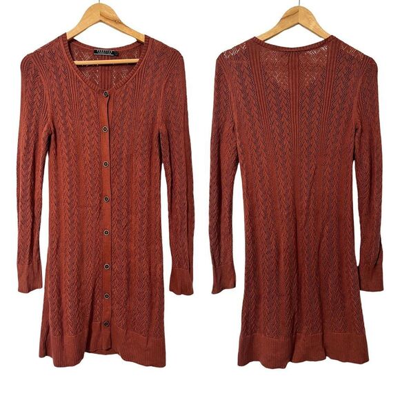 Peruvian Connection Longline Crochet Knit Cardigan Size S Orange Cottagecore - Picture 1 of 7